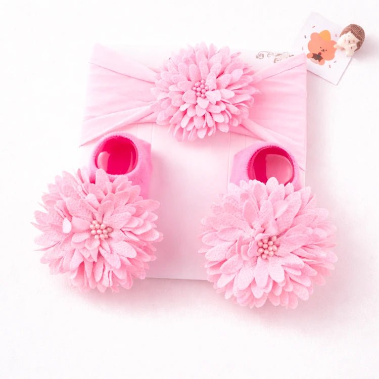 Diadema y calcetines florales para bebé reborn