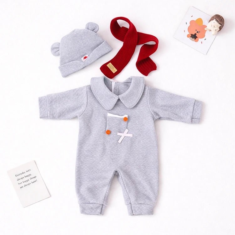 Body gris con gorro y bufanda para reborn