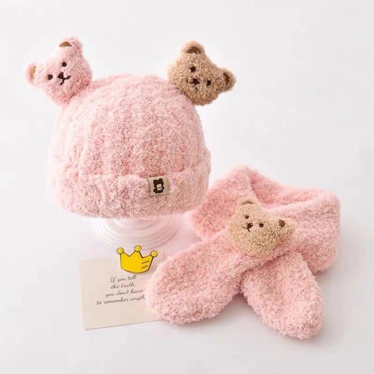 Gorro y bufanda de peluche con orejas de oso detail image 1
